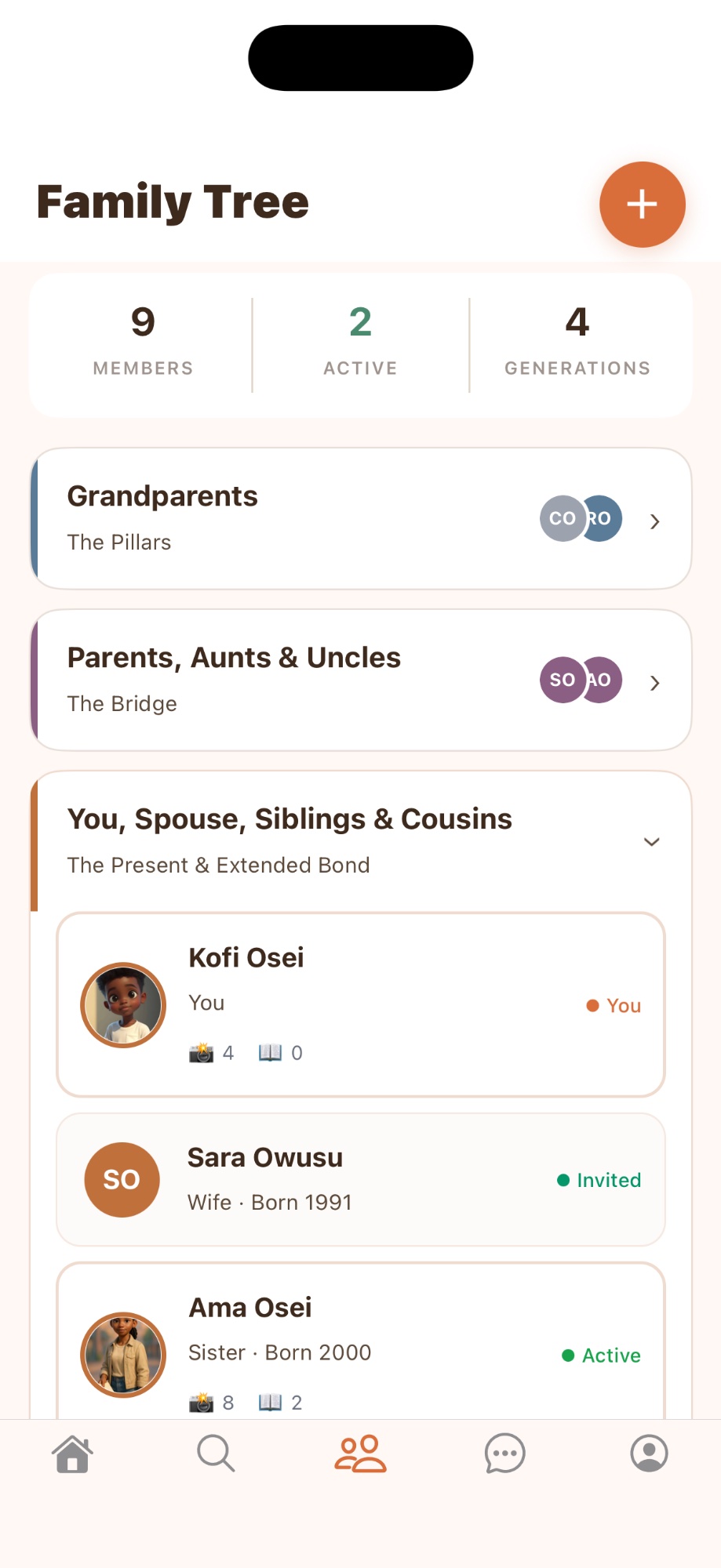 Family Tree screen